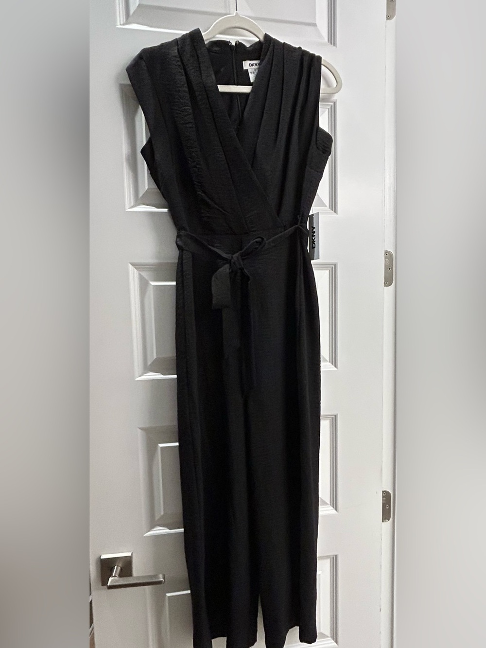 NWT DKNY Black Tie-Waist Wide-Leg Jumpsuit 4